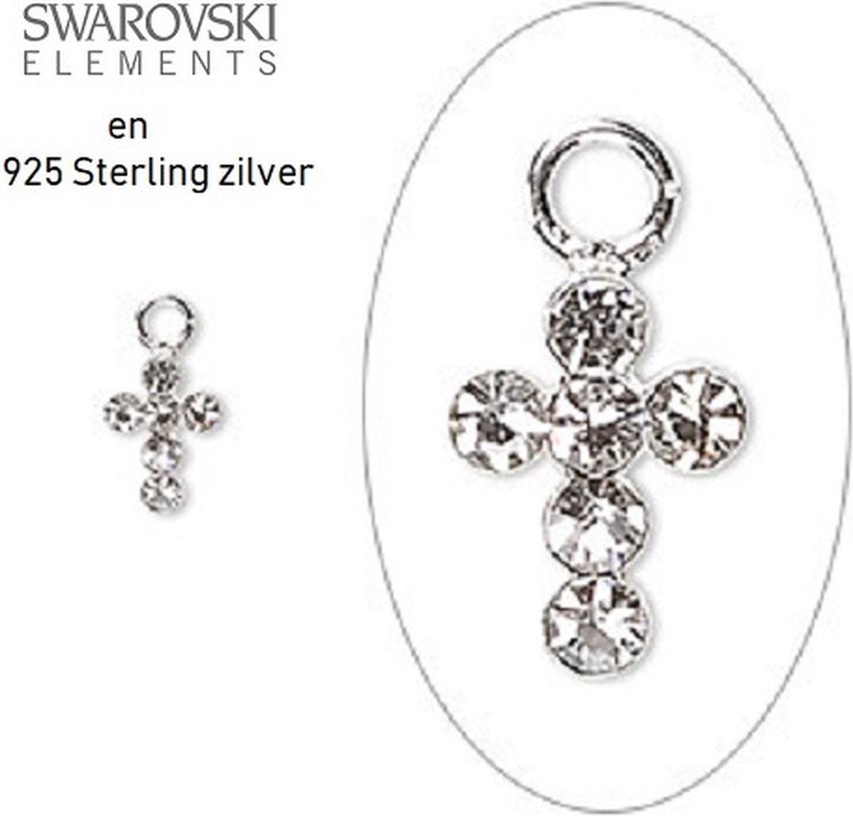 Sterling zilveren   bedeltjes, kruisjes 7x5mm, met Crystal Clear   kristal. Per 2 stuks