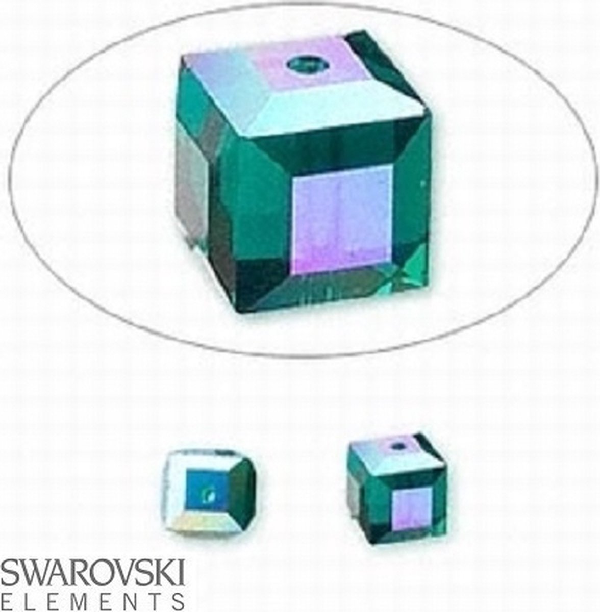 Swarovski Elements, 12 stuks kubus kralen (5601), 4mm, emerald AB