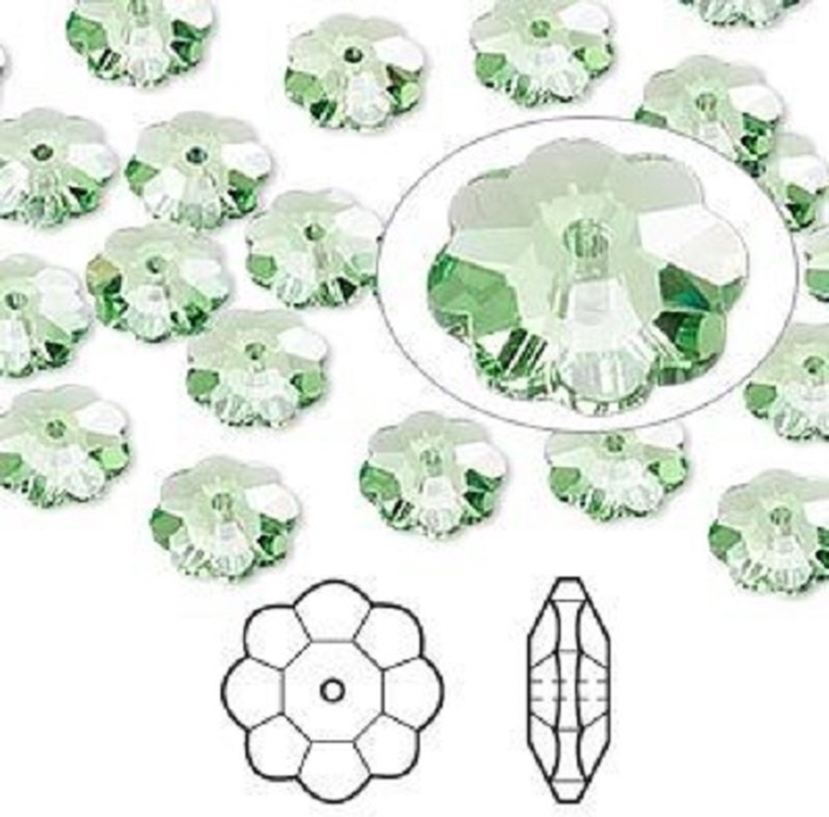 Swarovski Elements, 18 stuks Marguerite / Lochrose kralen, 10mm, peridot, 3700