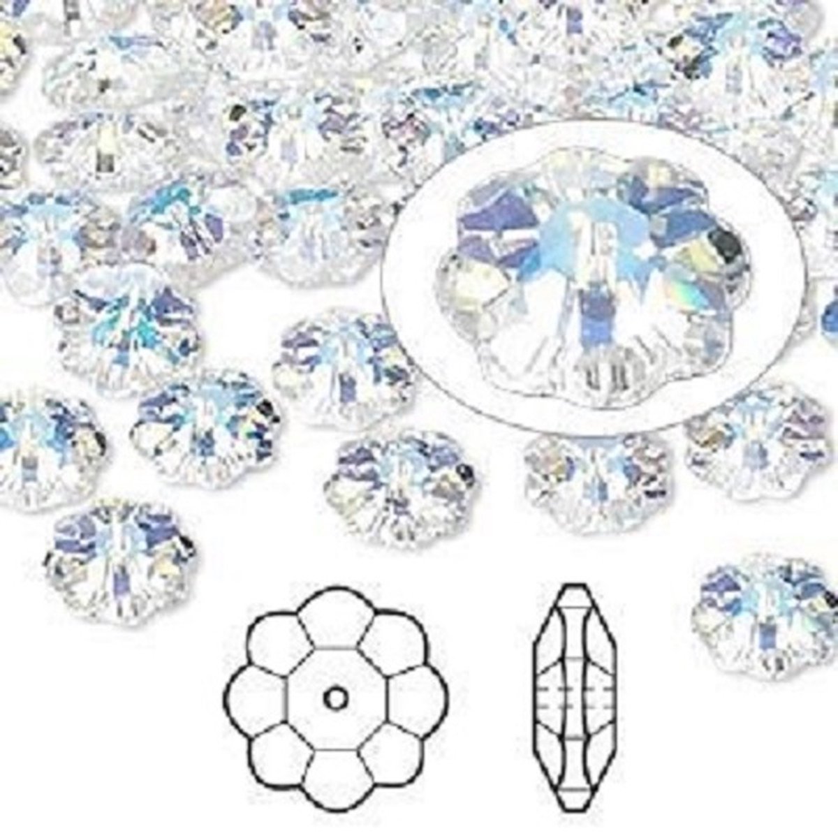 Swarovski Elements, 18 stuks Marguerite / Lochrose kralen, 8mm, clear AB, 3700