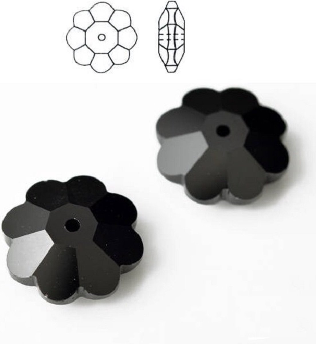 Swarovski Elements, 18 stuks Marguerite/Lochrose kralen, 10mm, jet, 3700