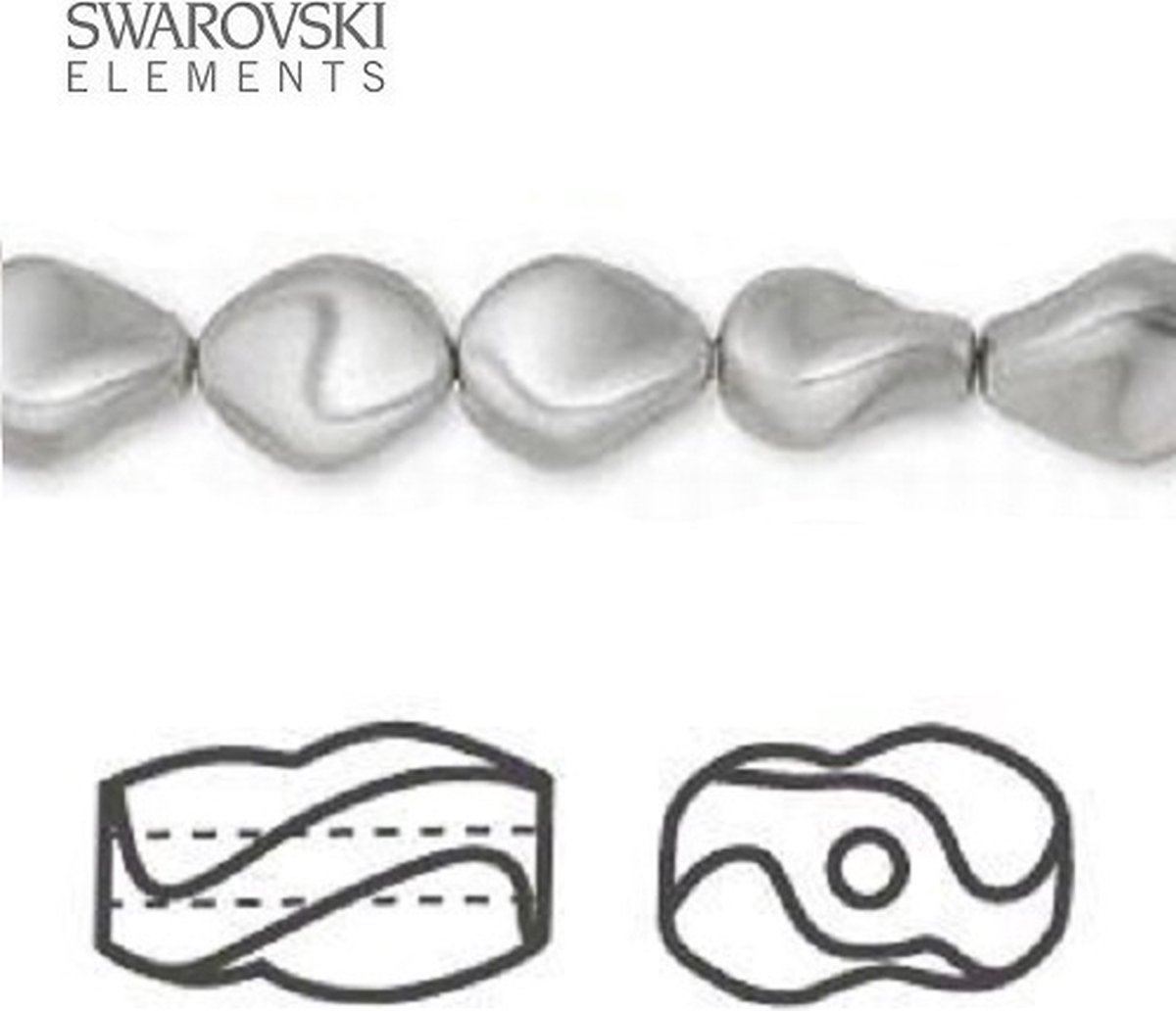 Swarovski Elements, 20 stuks Swarovski curve parels, 9x8mm, light grey, 5826