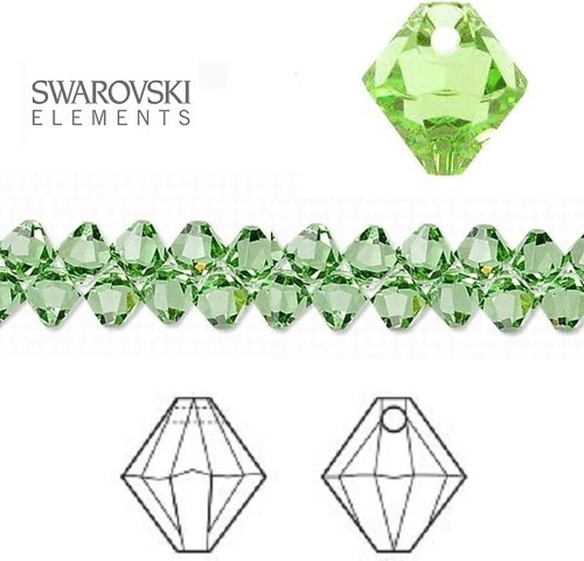 Swarovski Elements, 24 stuks hangende bicone (6301), 8mm, peridot
