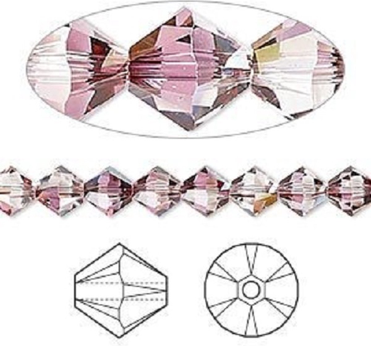 Swarovski Elements, 36 stuks Xilion Bicone kralen (5328), 6mm, crystal lilac shadow