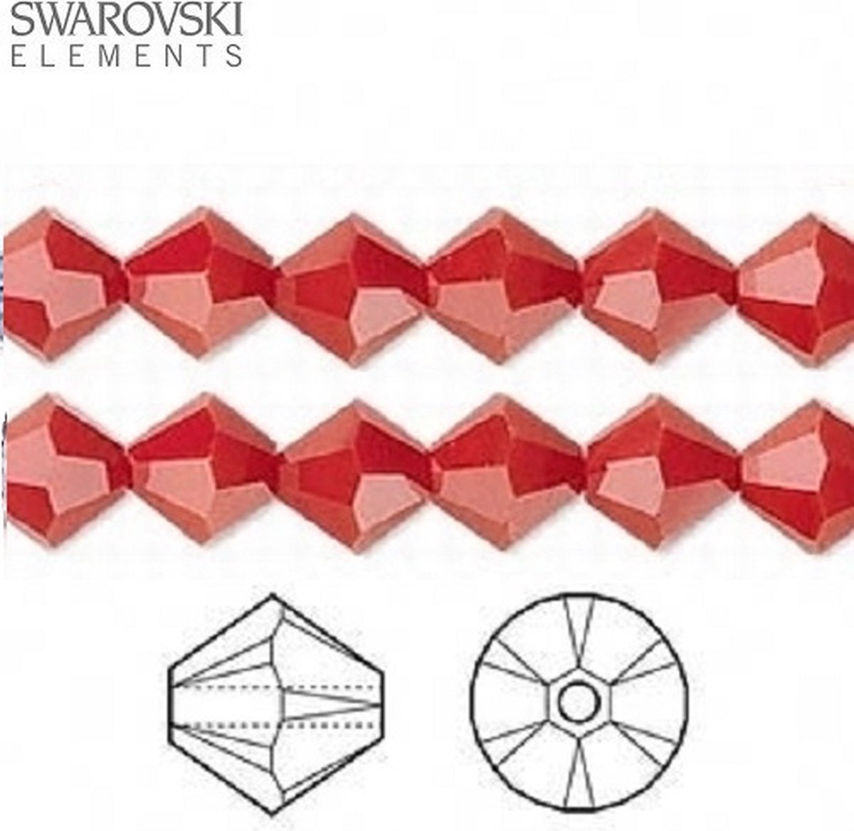 Swarovski Elements, 36 stuks Xilion Bicone kralen (5328), 6mm, dark red coral