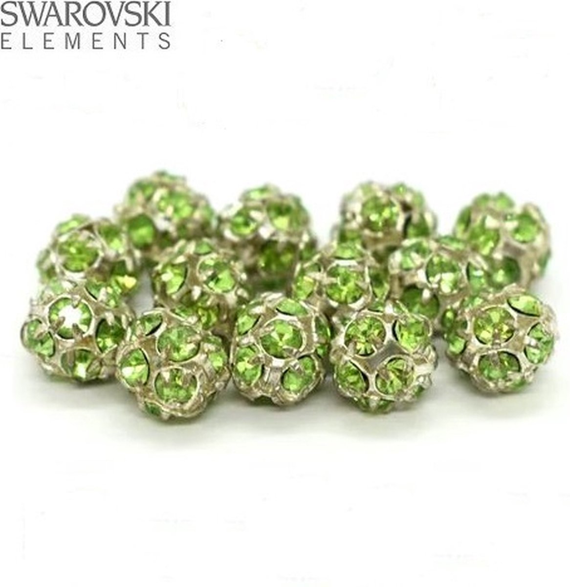 Swarovski Elements, 6 stuks Swarovski strass kralen, goud met peridot chatons, 8mm, (5201)