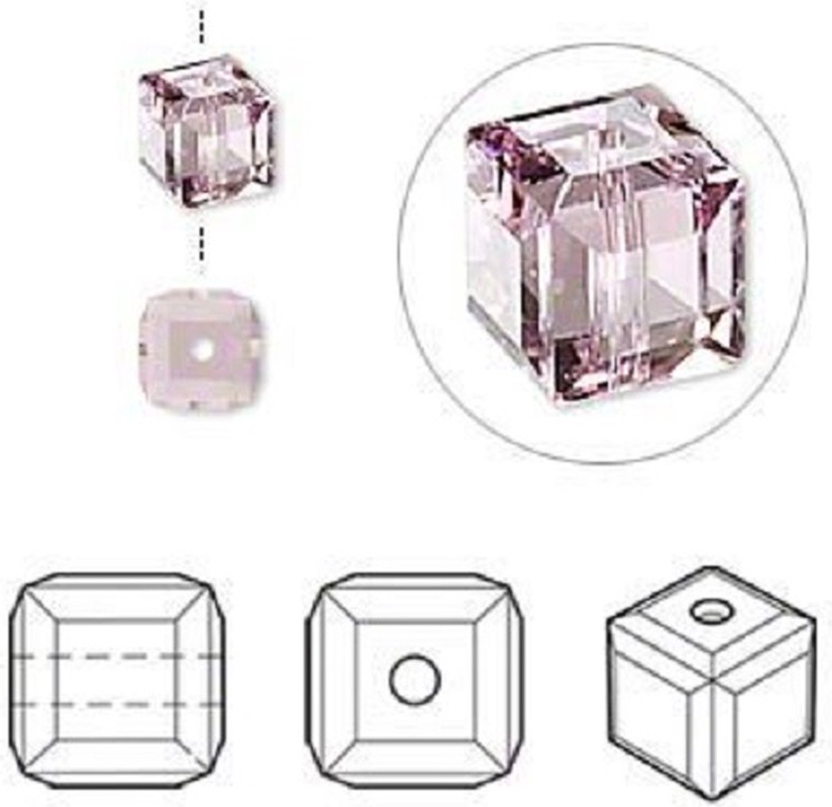 Swarovski Elements, 6 stuks kubus kralen (5601), 6mm, light amethyst