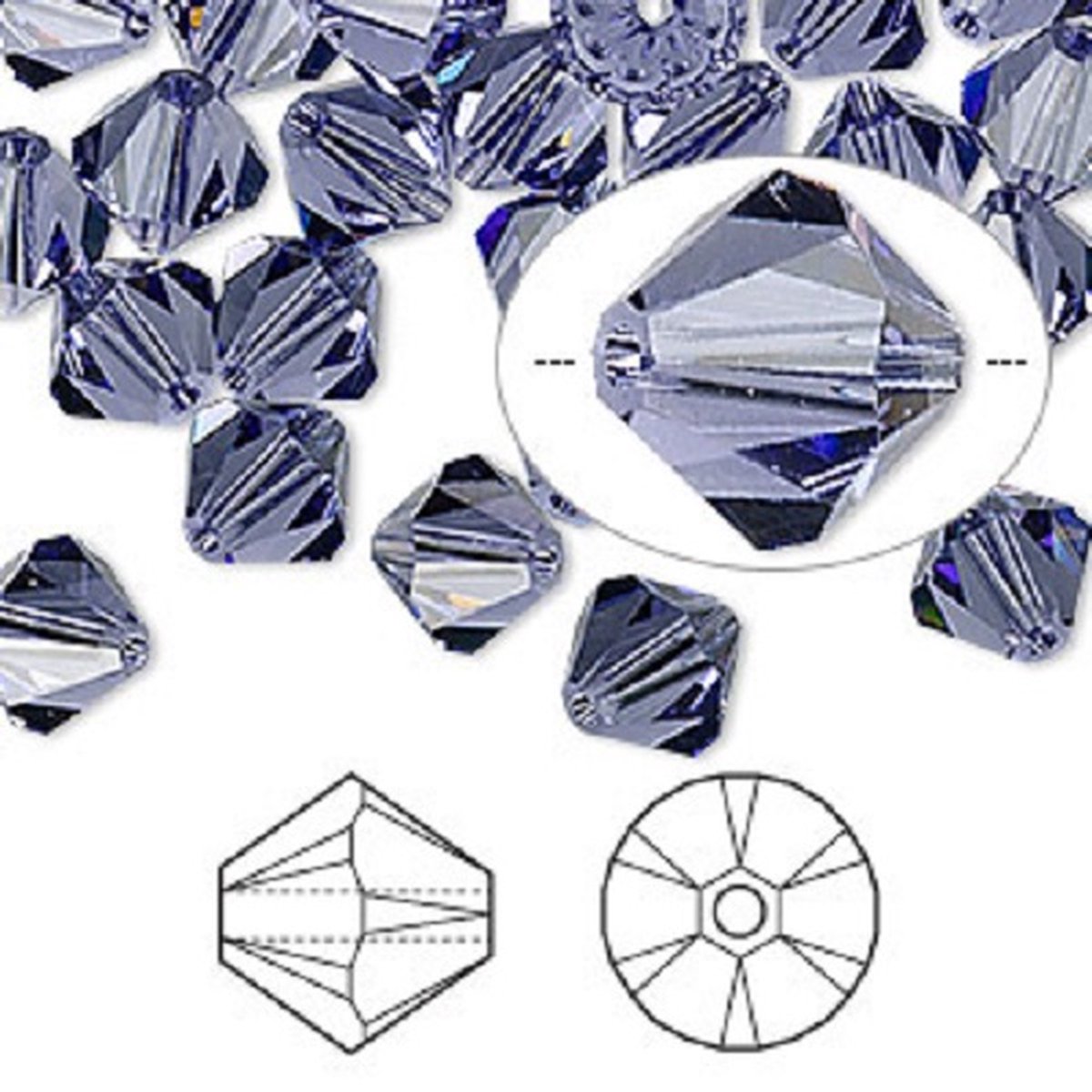 Swarovski Elements, Xilion Bicone (5328), 8mm, tanzanite. Per 24 stuks