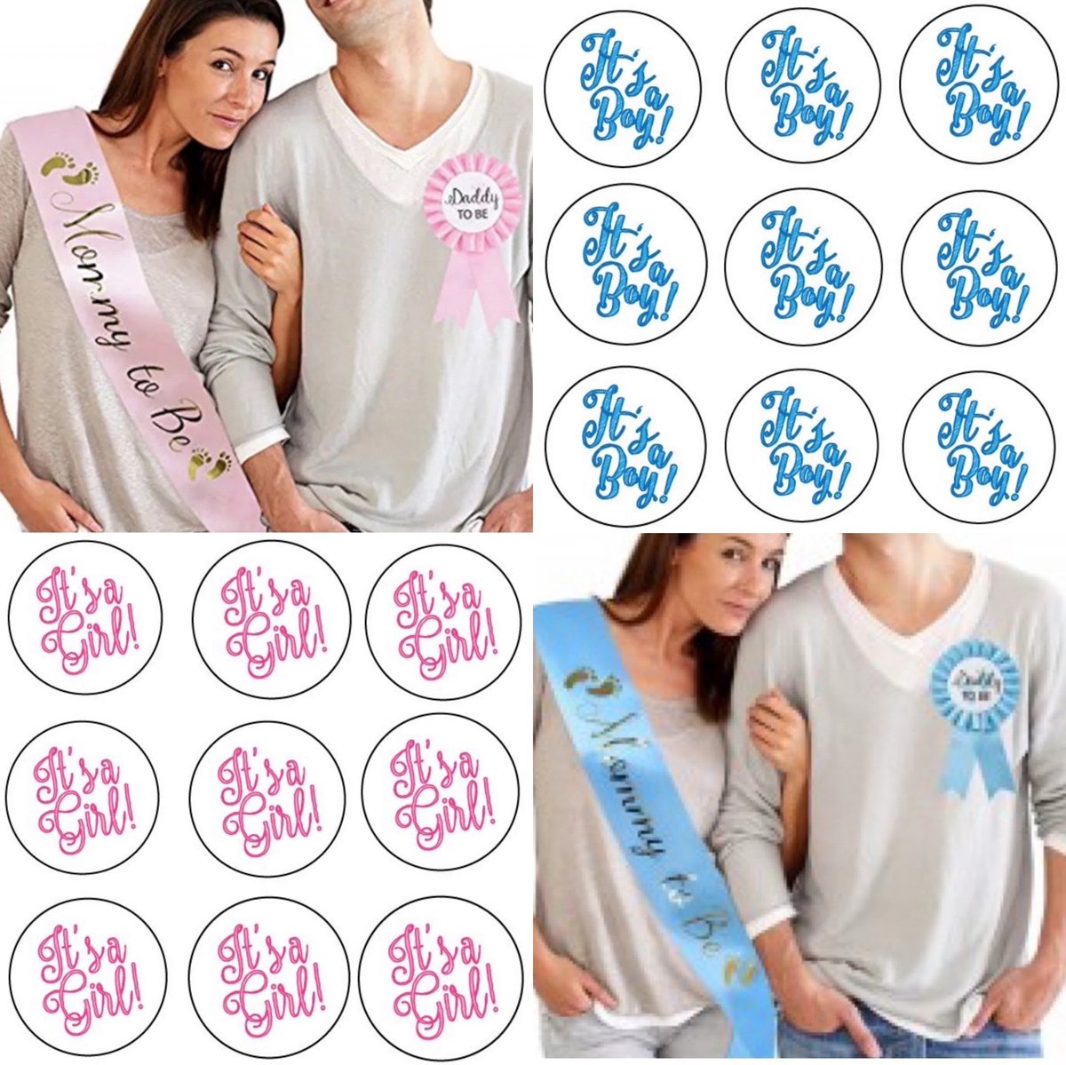 22-delige Genderreveal set met sjerp, rozet, buttons, ballonnen en armbanden - gender reveal - geboorte - baby - zwanger - its a boy - its a Girl - button - sjerp