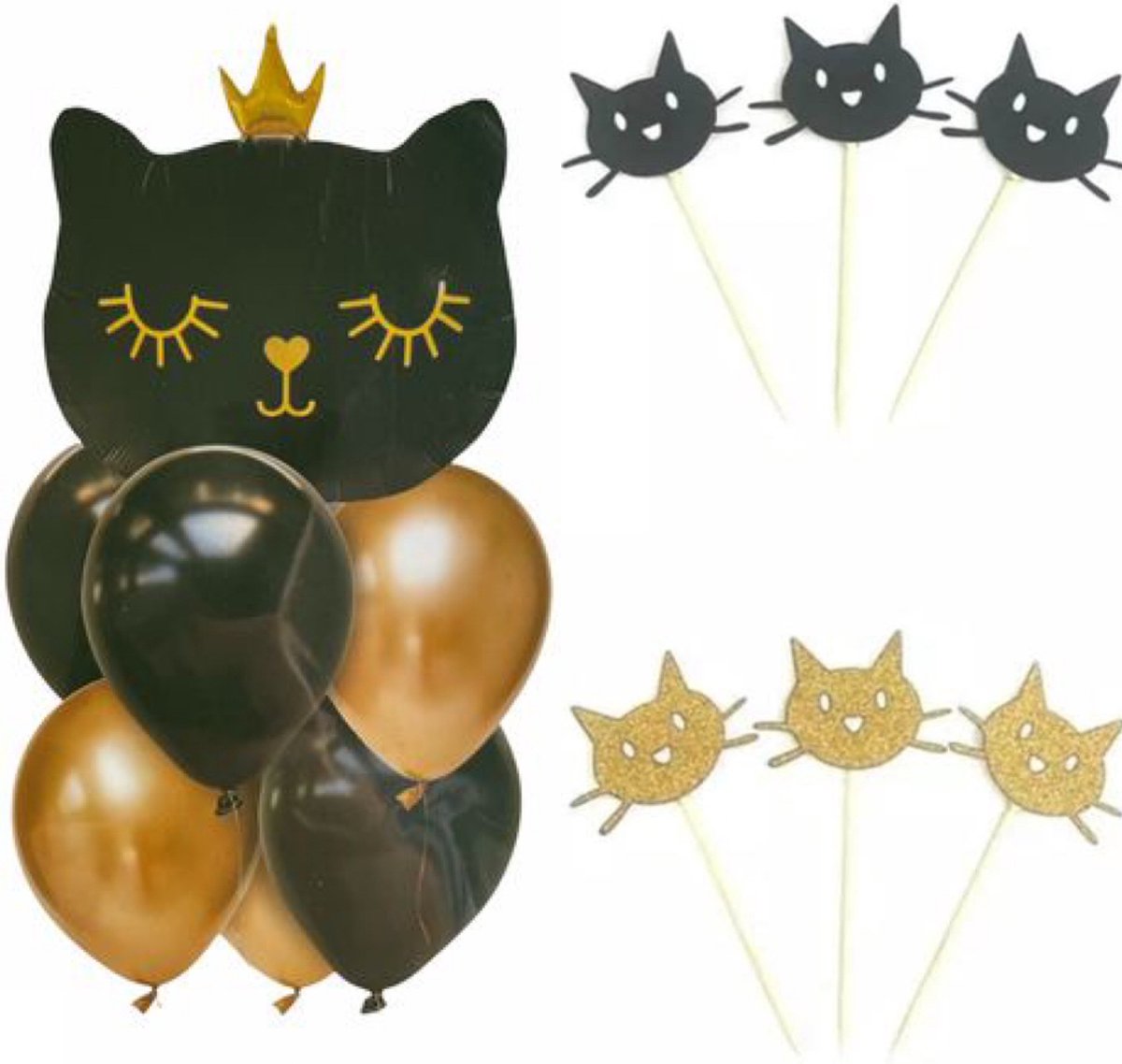 27-delig Fancy Cat party pakket zwart met goud - kat - poes - huisdier - ballon - fancy cat - cupcake - prikkers - verjaardag