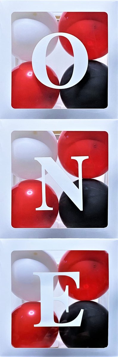 3 doorzichtige letter ballon blokken One wit inclusief 24 ballonnen zwart en rood en wit - 1 - eerste - verjaardag - ballonbox - cakesmash