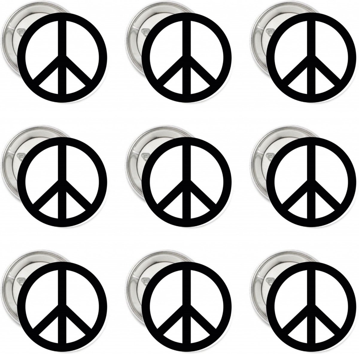9 Vredes buttons Black and White - peace - teken - sign - badge - corsage - vredesteken