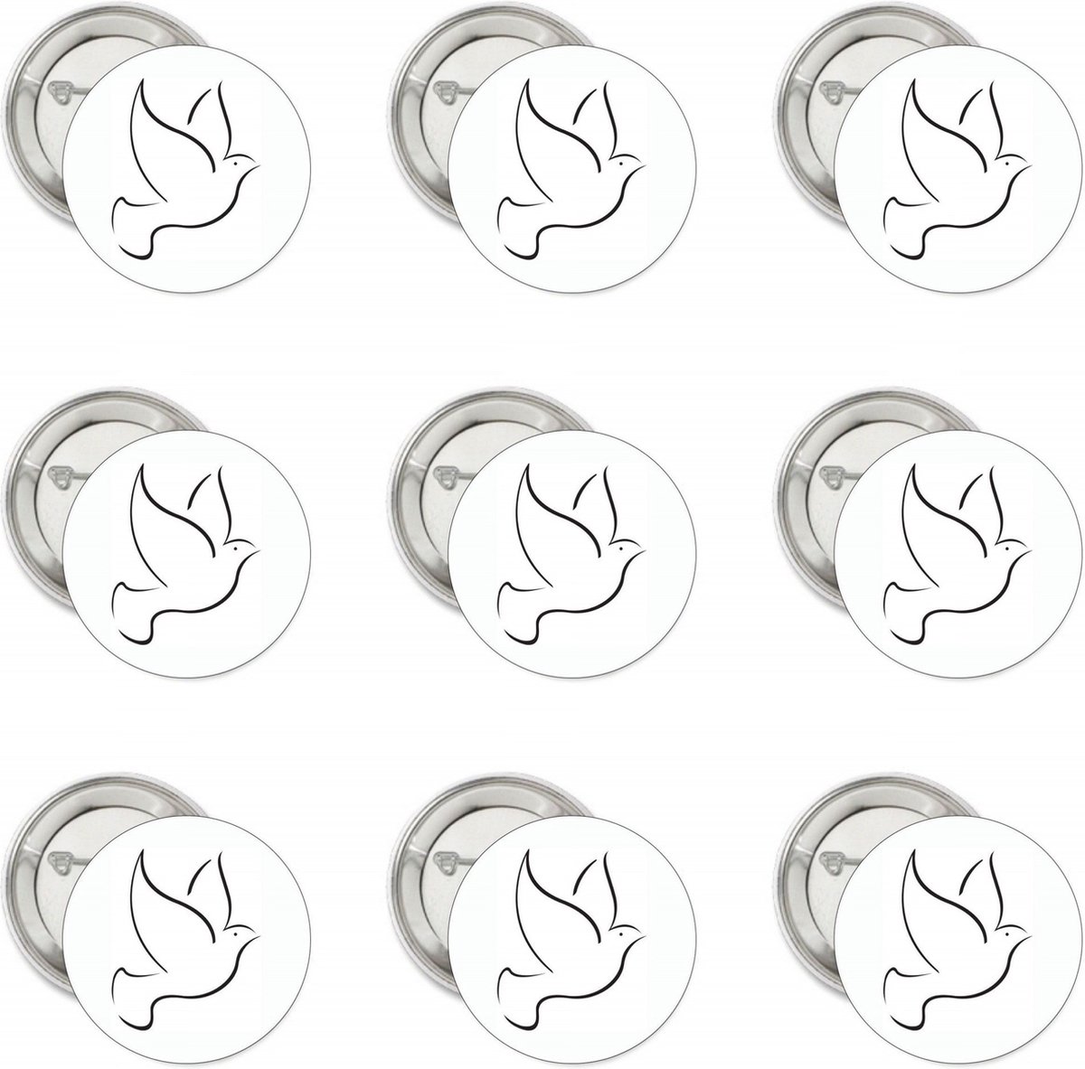 9 Vredes buttons Peace Duif - peace - vrede - vrijheid - duif - button - badge - festival