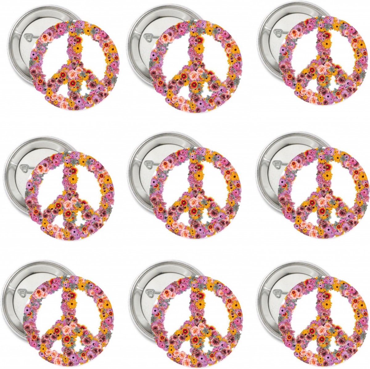 9 Vredes buttons Peace Flower - button - vrede - peace - vredesteken - corsage - bloemen