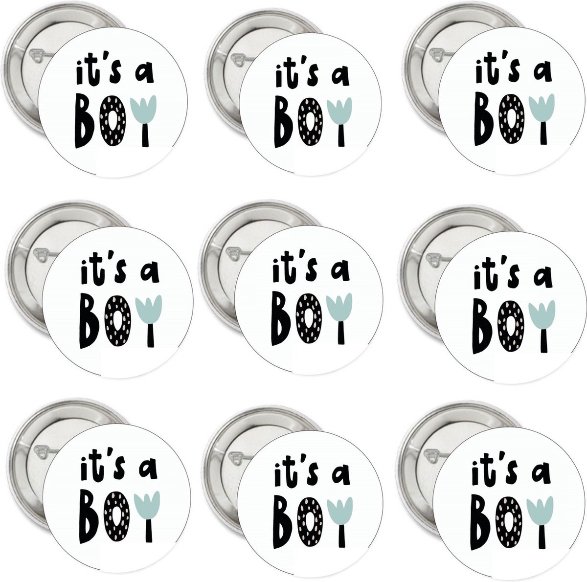9 genderreveal buttons Its a Boy black white mint - baby - zwanger - geboorte - its a boy - button - babyshower - boy