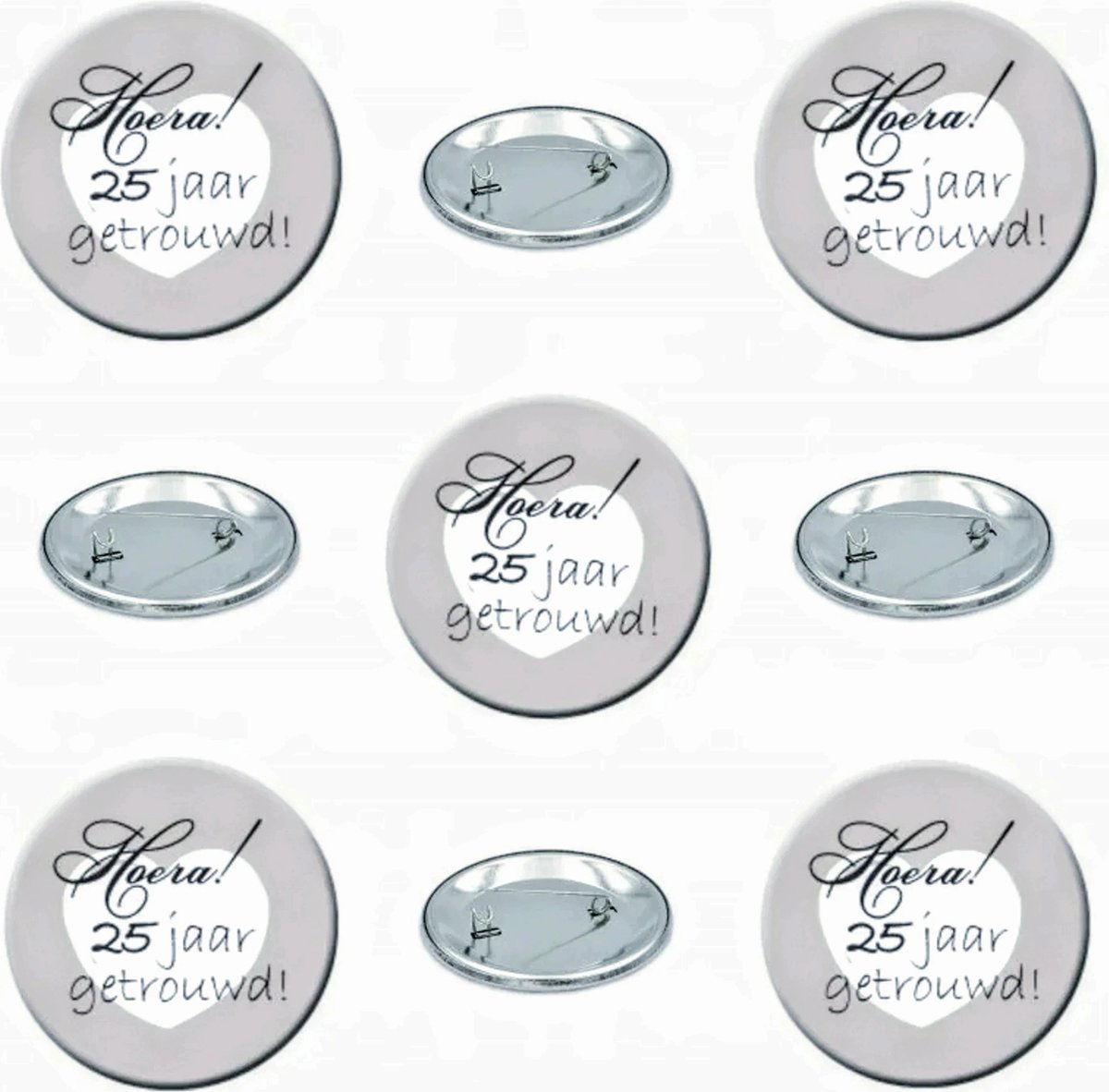 9 jubileum buttons Hoera 25 jaar getrouwd - 25 - zilver - jubileum - button - huwelijk - huwelijksverjaardag