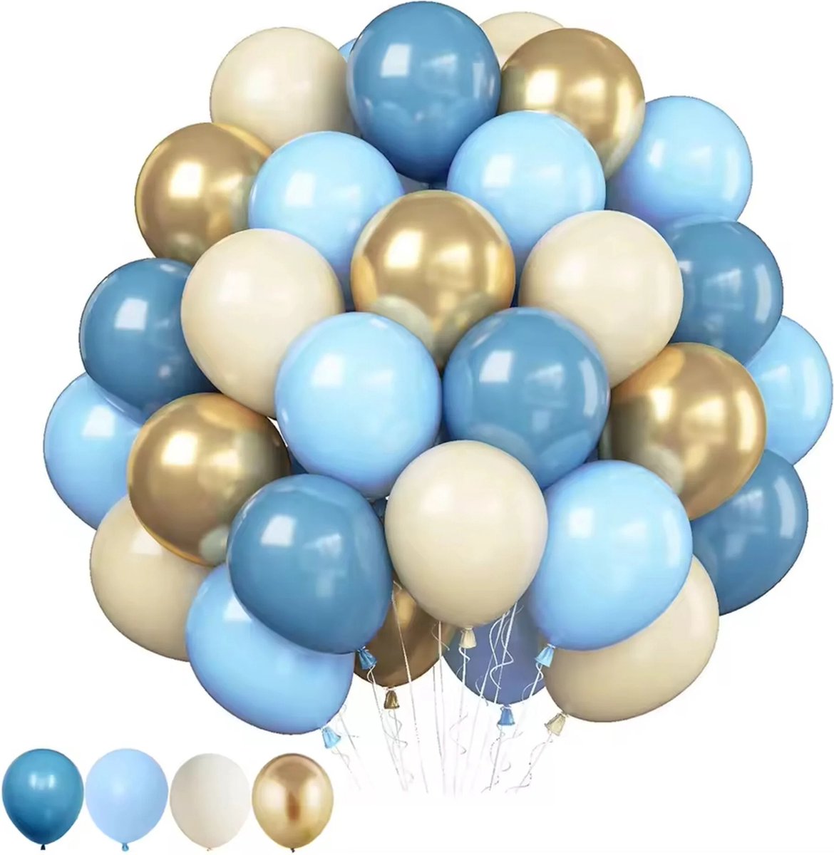 Ballonnen set ivoor, goud, licht en donkerder blauw 20-delig - decoratie - ballon - verjaardag - babyshower - blauw -goud