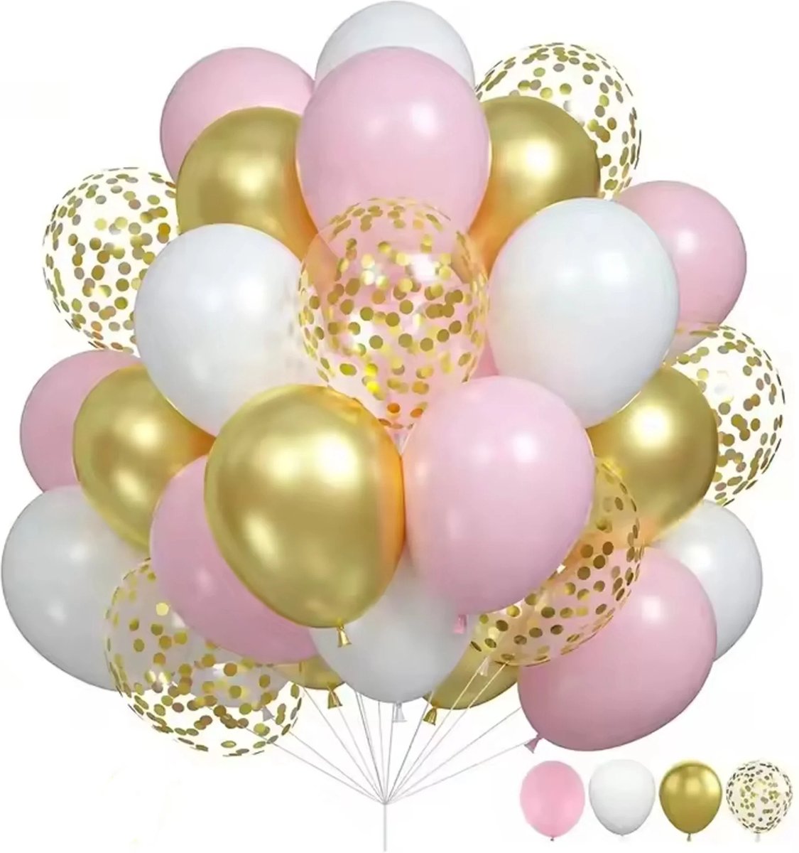 Ballonnen set roze, goud, wit en doorzichtig met goud 20-delig - ballon - decoratie - babyshower - roze - goud - verjaardag