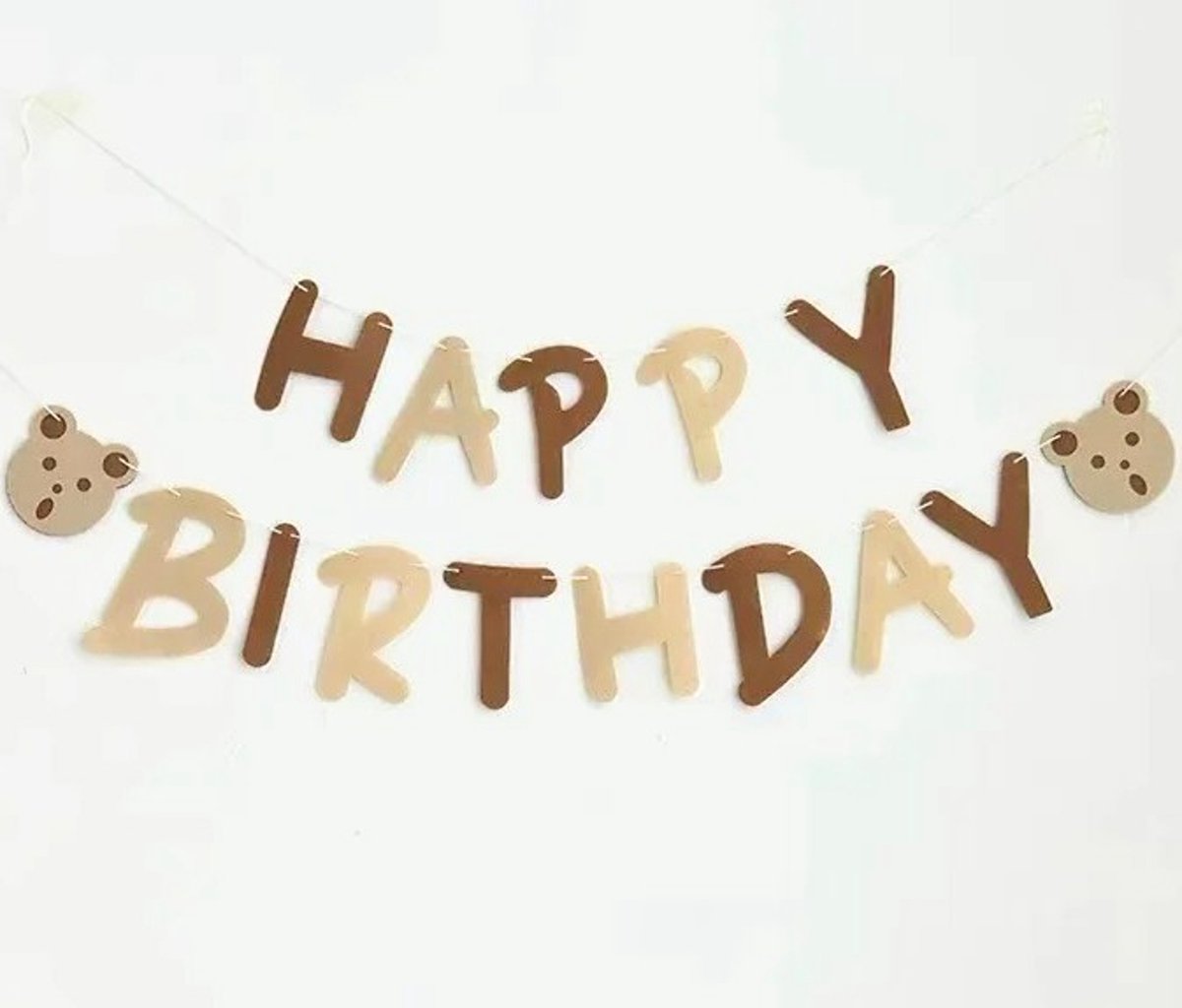 Beertjes slinger Happy Birthday van vilt met beige en bruine letters - slinger - beer - vilt - verjaardag - happy birthday - feest - decoratie