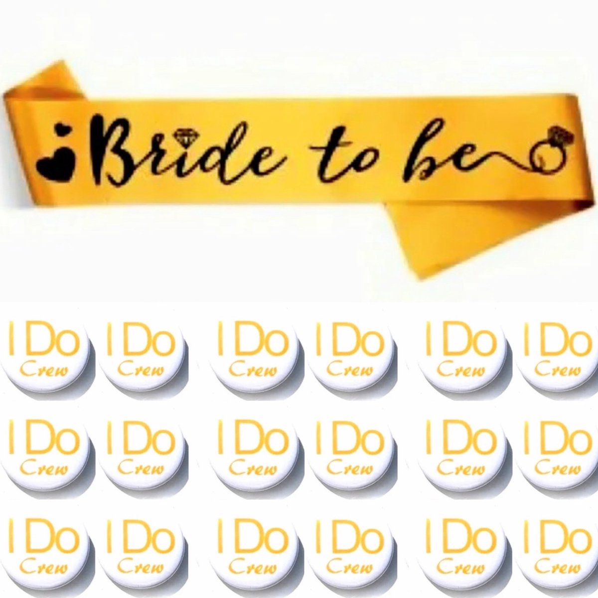 Bride to Be en I Do Crew set met sjerp en buttons 19-delig - vrijgezellenfeest - bruid - bride - button - sjerp - i do - trouwen - huwelijk - bride to be