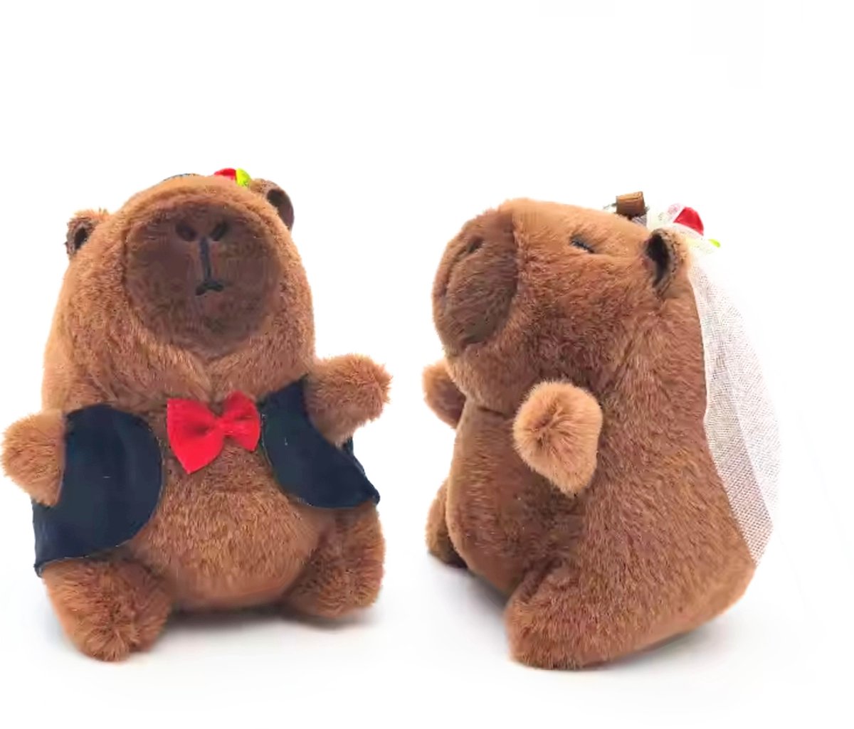 Capibara knuffel sleutelhanger set bruid en bruidegom - capibara - sleutelhanger - knuffel - bruid - bruidegom - bruidspaar