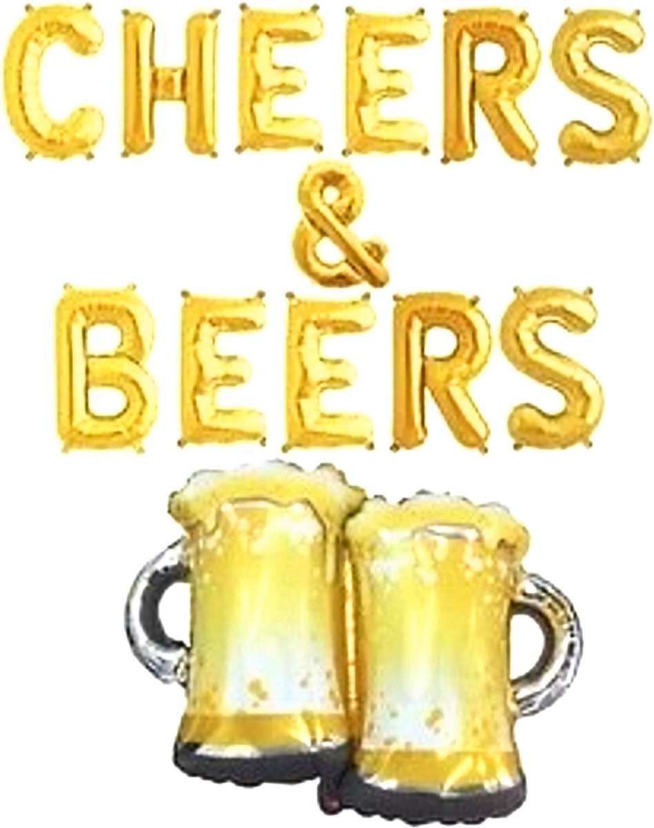 Cheers & Beers folie ballonnen set goud - cheers - proost - folie - ballon - bier - verjaardag - feest - party - decoratie -vrijgezellenfeest