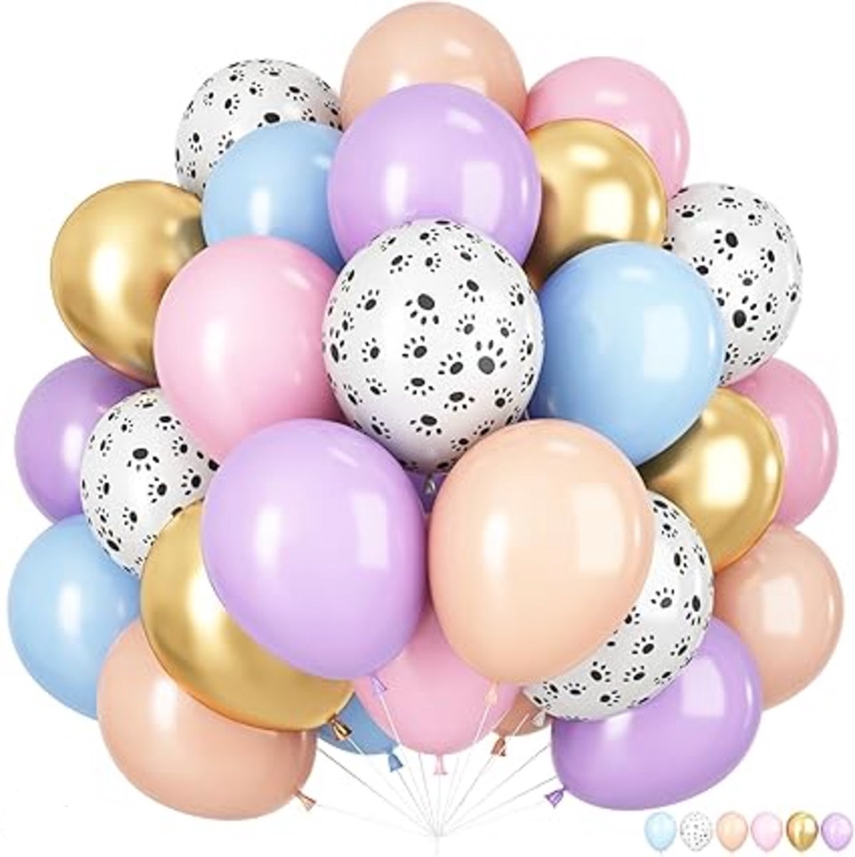 Honden ballon mix pastelmix met goud en zwart/wit 30-delig - ballon - hond - decoratie - huisdier - feest - party - verjaardag