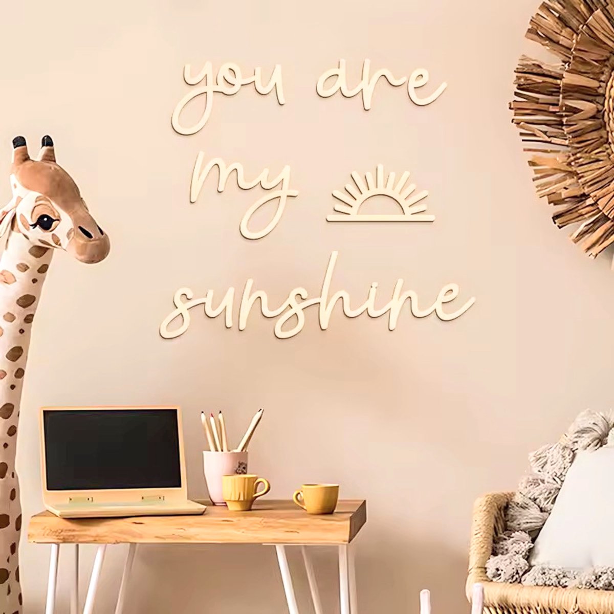 Houten wand tekst decoratie You are my Sunshine - kinderkamer - kraamcadeau - baby - kind - decoratie - hout - geboorte