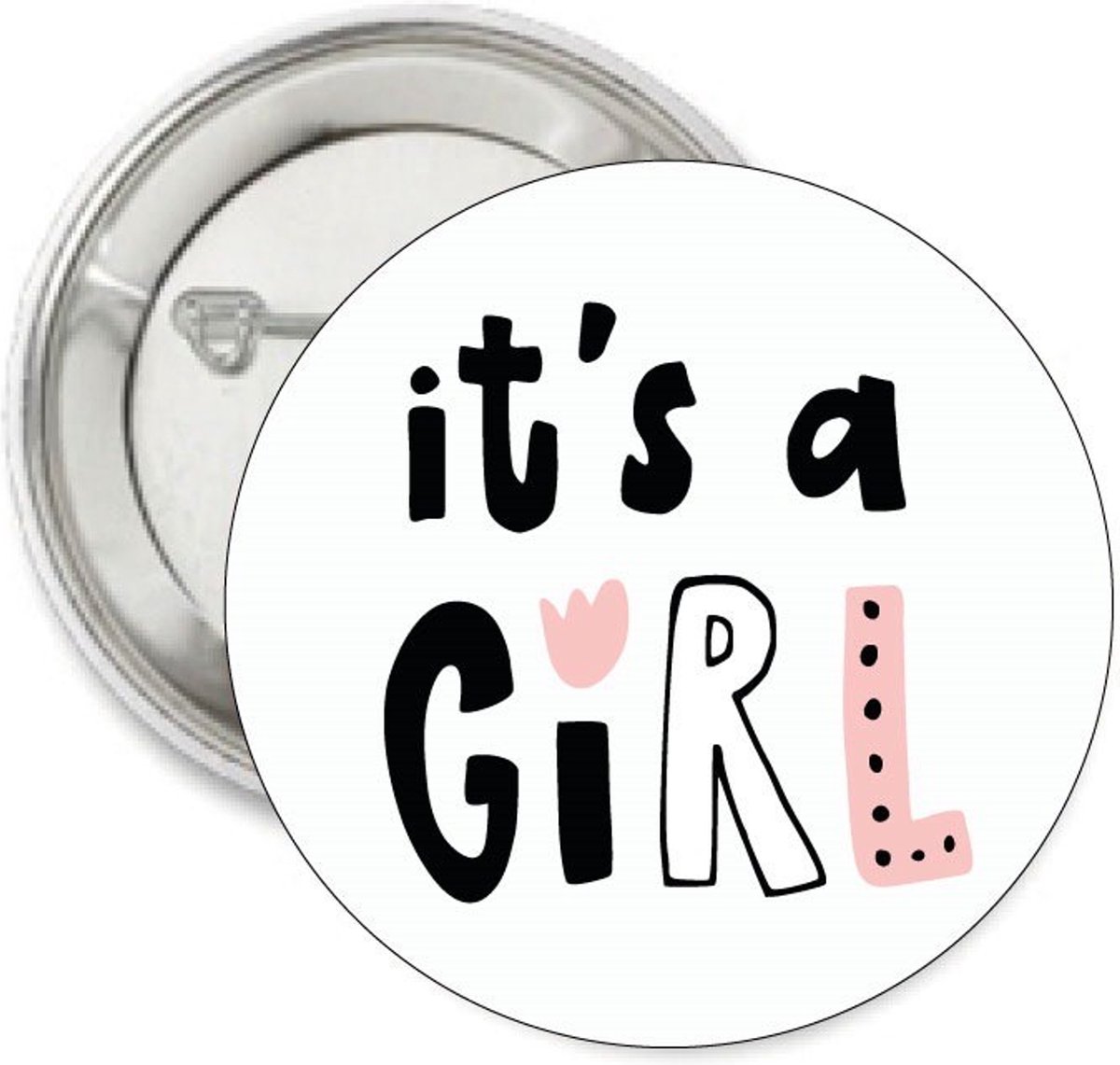 Set met 9 genderreveal buttons Its a Girl black white zalmroze - genderreveal - its a girl - button - zwanger - geboorte