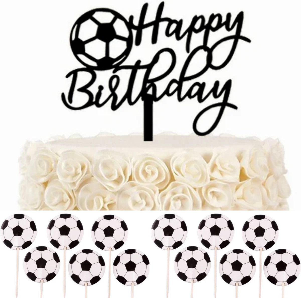 Voetbal taart topper en cupcake set - voetbal - taart - cupcake - cocktail - prikker - sport - verjaardag - EK - WK
