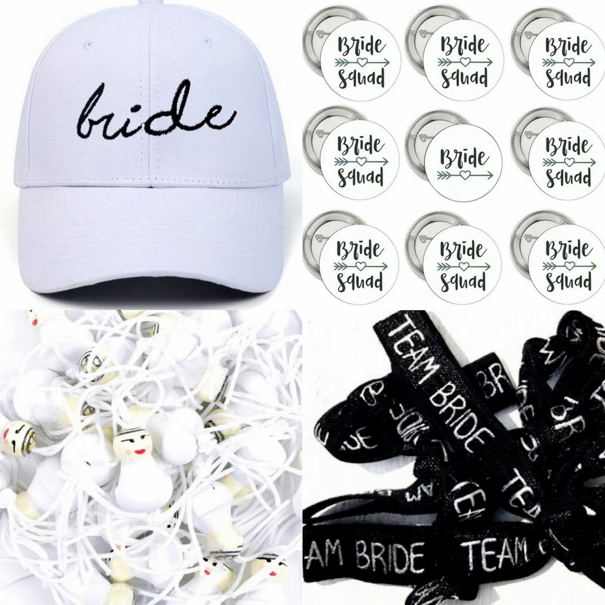 Vrijgezellenfeest set met cap, buttons, gelukspoppetjes en armbanden 28-delig - bruid - bride to be - vrijgezellenfeest - cap - team bride