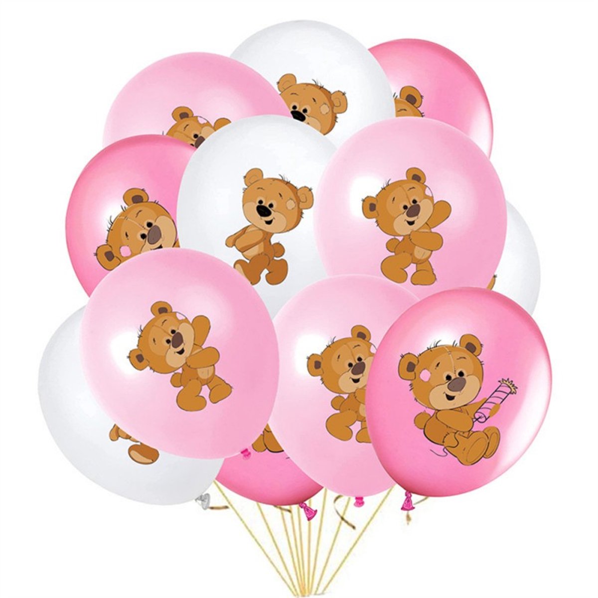 ballonnen met beertje roze en wit 12 stuks - beer - ballon - decoratie - babayshower - genderreveal - verjaardag - bear