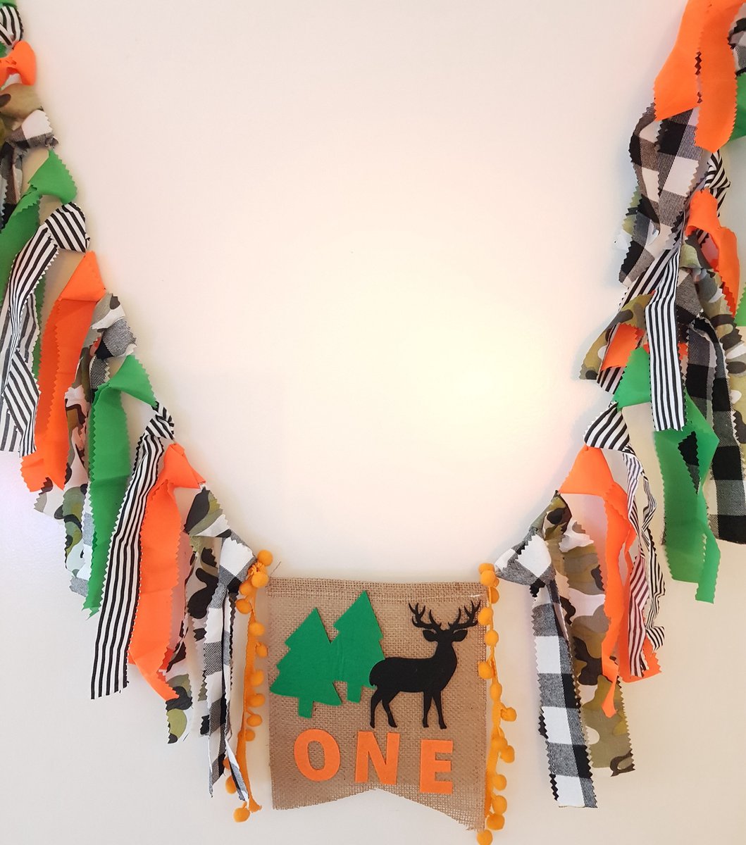 Luxe stoffen slinger Wild One bruin oranje groen - slinger - kinderstoel banner - cakesmash - 1e verjaardag