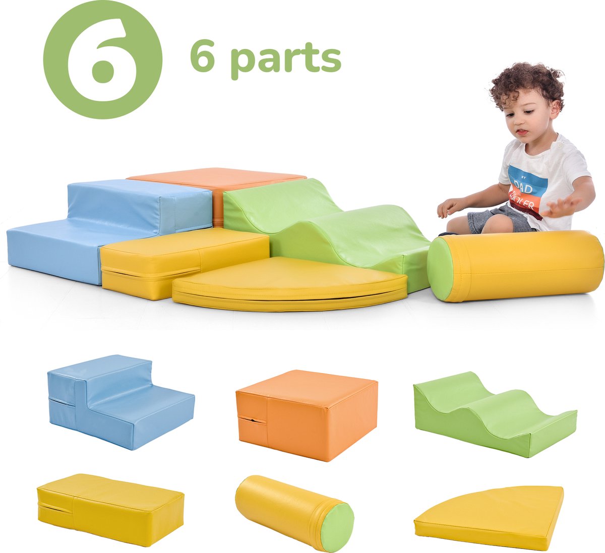 Sweiko Set van 6 reuze Bouwstenen voor ravotten, Klimmen grote Bouwstenen voor Kinderen, Trappen en glijbaan voor Kinderen, Speelgoed om te klimmen, glijden en kruipen, In kleuterschool leeftijd, babys zachte blokken, kleurrijk