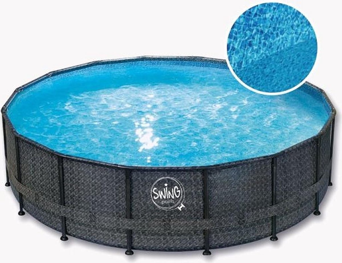 SWING Premium metalen frame zwembad Wicker donker design 3,05 x 0,76 m - rond opzet zwembad - opzetzwembad -frame pool - metalen frame zwembad - familie zwembad
