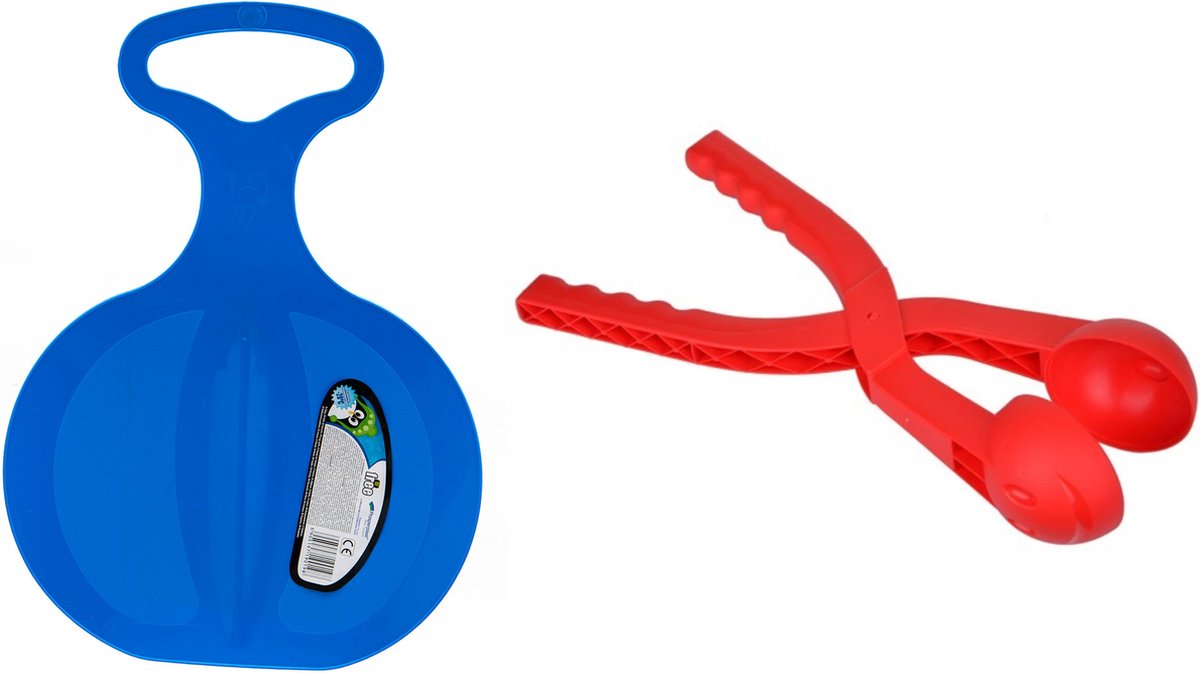 Blauwe Pannenkoekslee met gratis sneeuwbalmaker - Slee - Winterspeelgoed - Sneeuwballen - ijspret