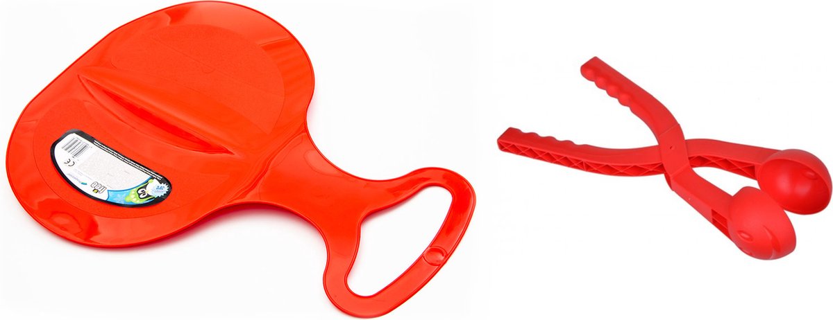 Rode Pannenkoekslee met gratis sneeuwbalmaker - Slee - Winterspeelgoed - Sneeuwballen - ijspret