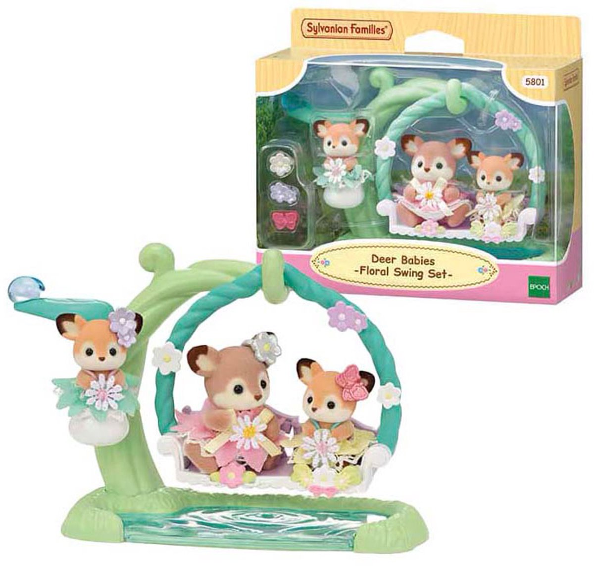 Sylvanian Families 5801 Baby hertjes- bloemen schommel- 3 fluweelzachte speelfiguren