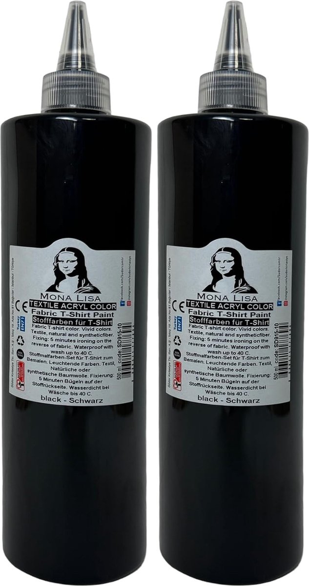 Südor Textielverf 1000 ml, zwart.Wasbestendige textielverf voor lichte stoffen. Wasmachinebestendig, wasbestendig. Fixatie door strijken (2 x 500 ml)