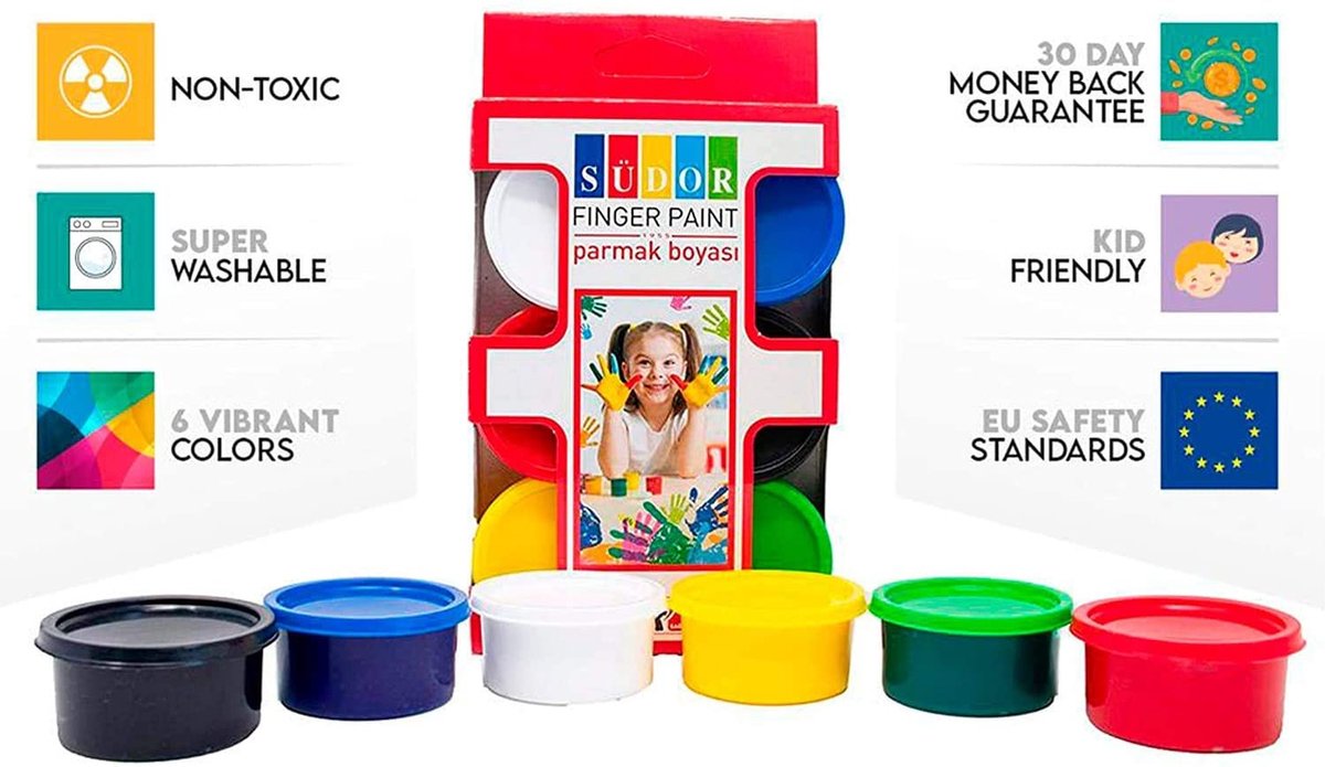 Vingerverf voor kinderen - 6 x 30 ml - Afwasbare Vingerverf