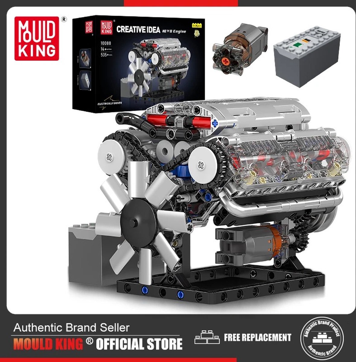 T&L Store® Bouwstenen - Gemotoriseerde V8 Motor - Creatief - Kinderen - Volwassenen - Kerstmis - Cadeau - 535 st. - ABS Kunststof - Zwart/Grijs