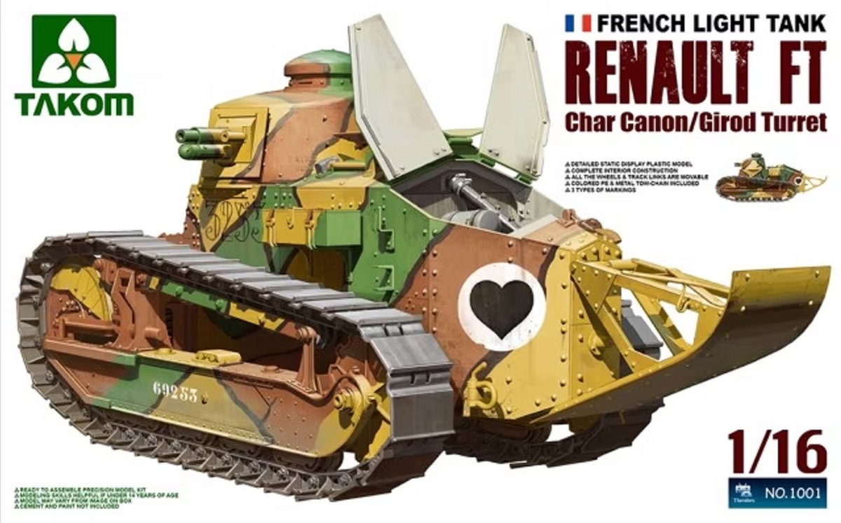 1:16 Takom 1001 French Light Tank Renault FT - Char Canon/Girod Turret Plastic kit
