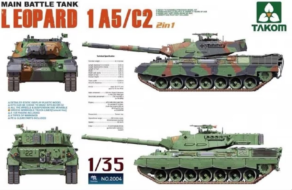1:35 Takom 2004 Main Battle Tank Leopard 1 A5/C2 Plastic kit