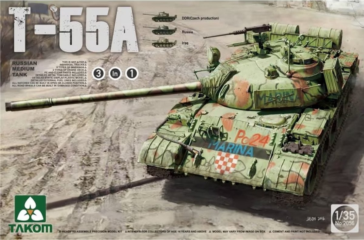 1:35 Takom 2056 Russian Medium Tank T-55A - 3 in 1 Plastic kit