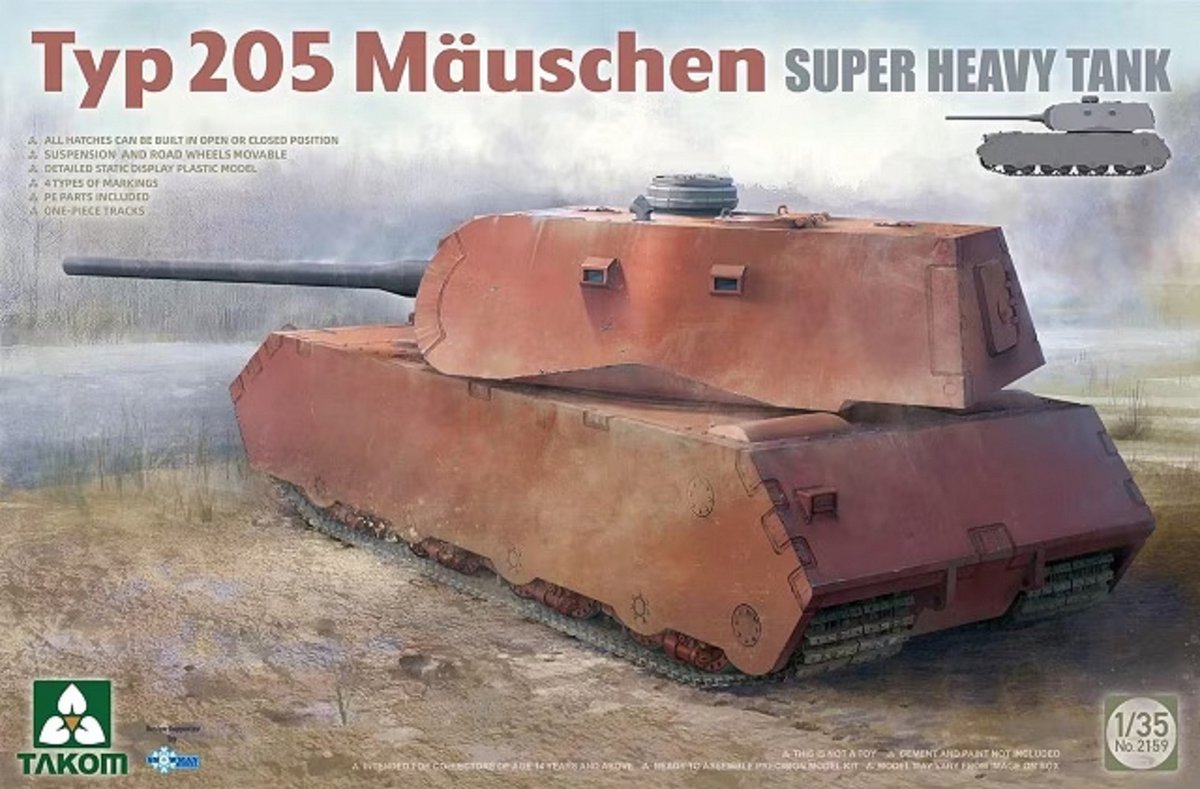1:35 Takom 2159 Typ 205 Mauschen Super Heavy Tank Plastic kit