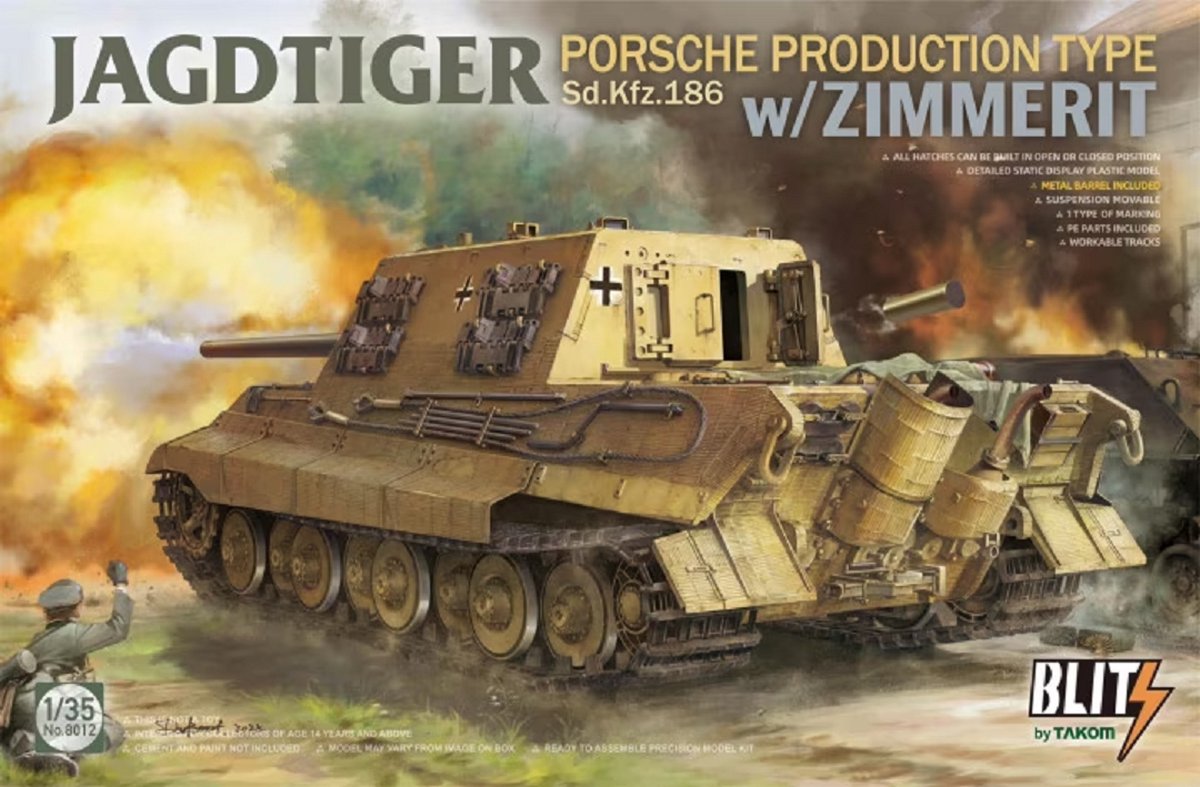 1:35 Takom 8012 Jagdtiger Sd.Kfz. 186 Porsche production type w/Zimmerit Plastic kit