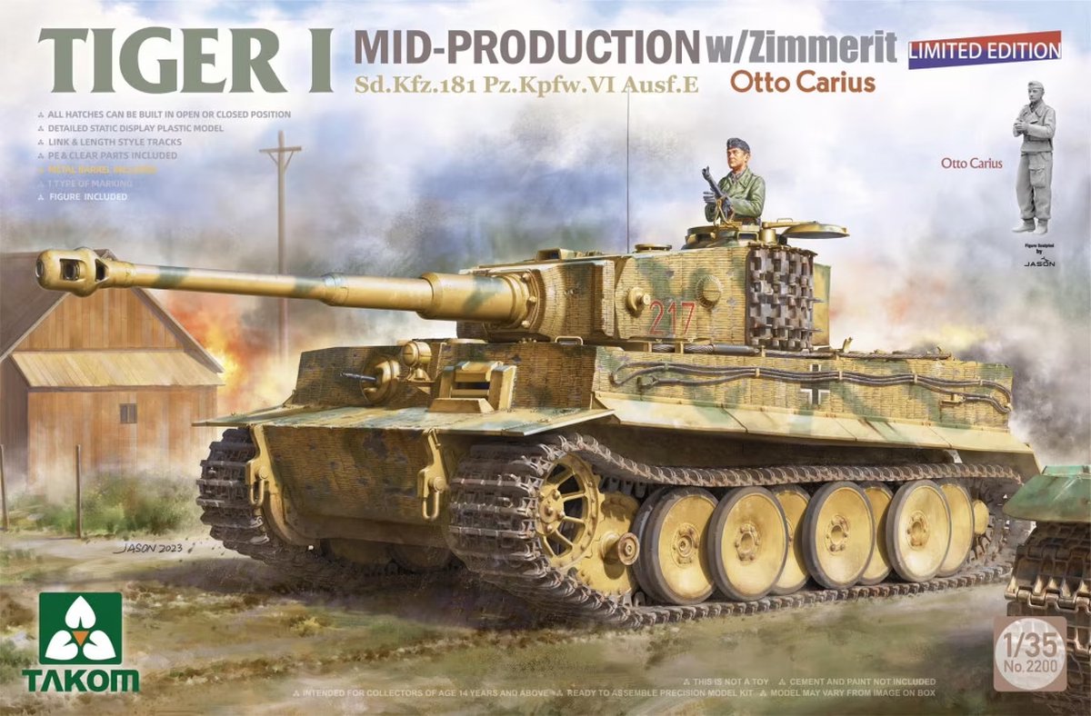 Takom Modelbouwpakket Militaire voertuigen - 2200 Tiger I Mid Production w/zimmerit - Sd.Kfz. 181 Pz.Kpfw. VI Ausf. E Otto Carius Plastic - 1:35 -