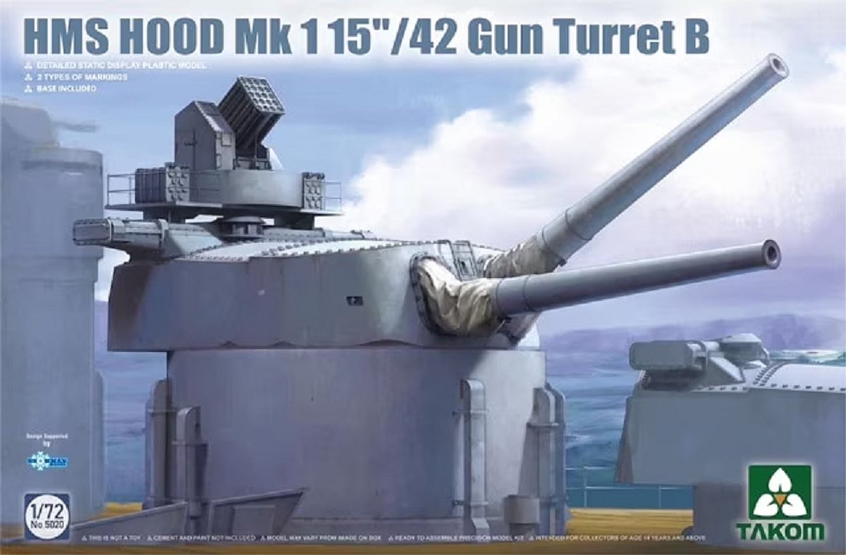 Takom Modelbouwpakket Militaire voertuigen - 5020 HMS Hood 15inch/42 Mk1 Gun Turret B Plastic - 1:72 -