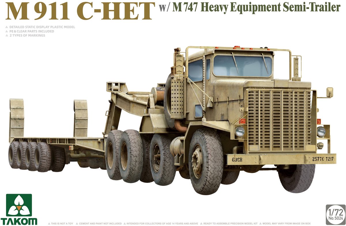 Takom Modelbouwpakket Militaire voertuigen - 5024 M911 C-HET - M747 Heavy Equipment Semi-Trailer - Militaire Vrachtwagen met Trailer Plastic - 1:72 - Modelbouw