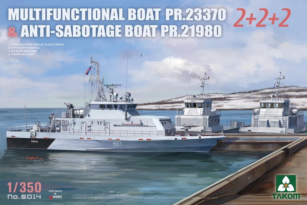 Takom Modelbouwpakket Militaire voertuigen - 6014 Multifunctional Boat PR.23370 - Anti-Sabotage Boat PR.21980 - 6 Schepen! Plastic - 1:350 -